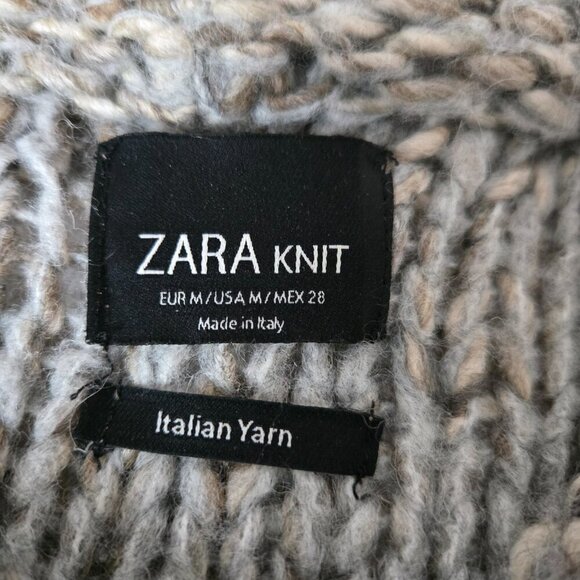 Zara Knit Oversized Chunky Knit Pullover Sweater gray/tan size M - Picture 7 of 9